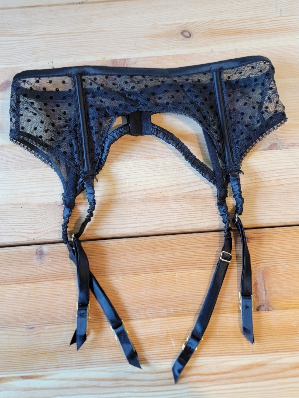 Sheer Black Polka Dot Garter Belt